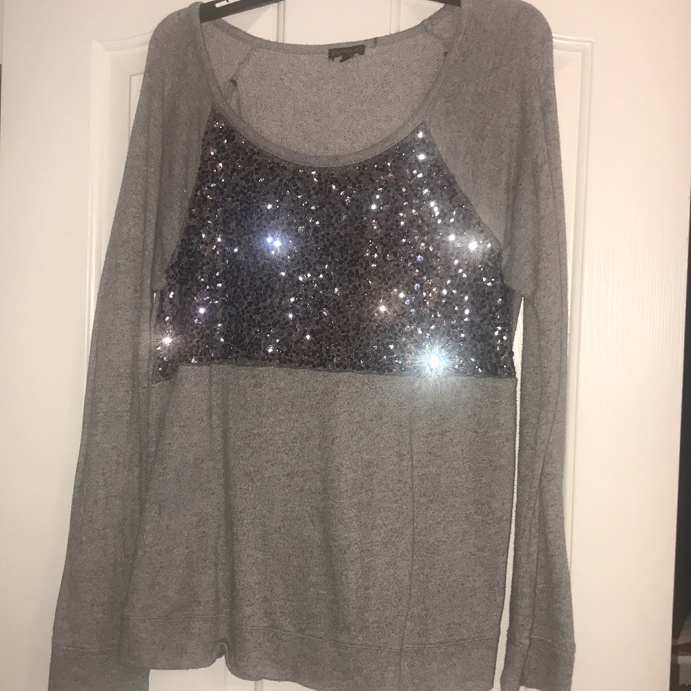 Express Gray Sequence Embellished Block Sweater - image 2